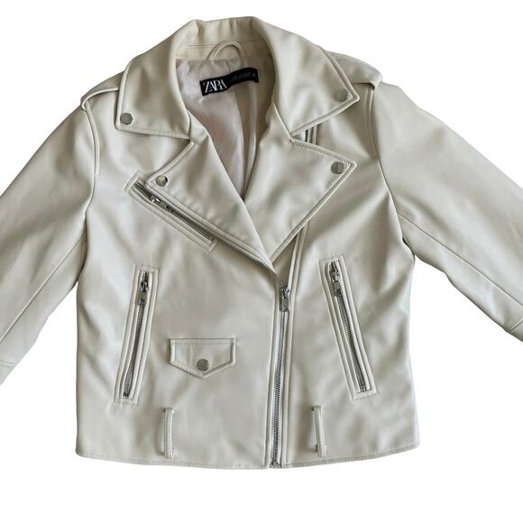 ZARA Moto Biker Jacket Faux Leather Full Zip Belted Women's Medium Beige Cream - Picture 2 of 15